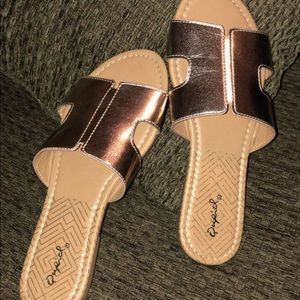 Rose gold slip on sandals